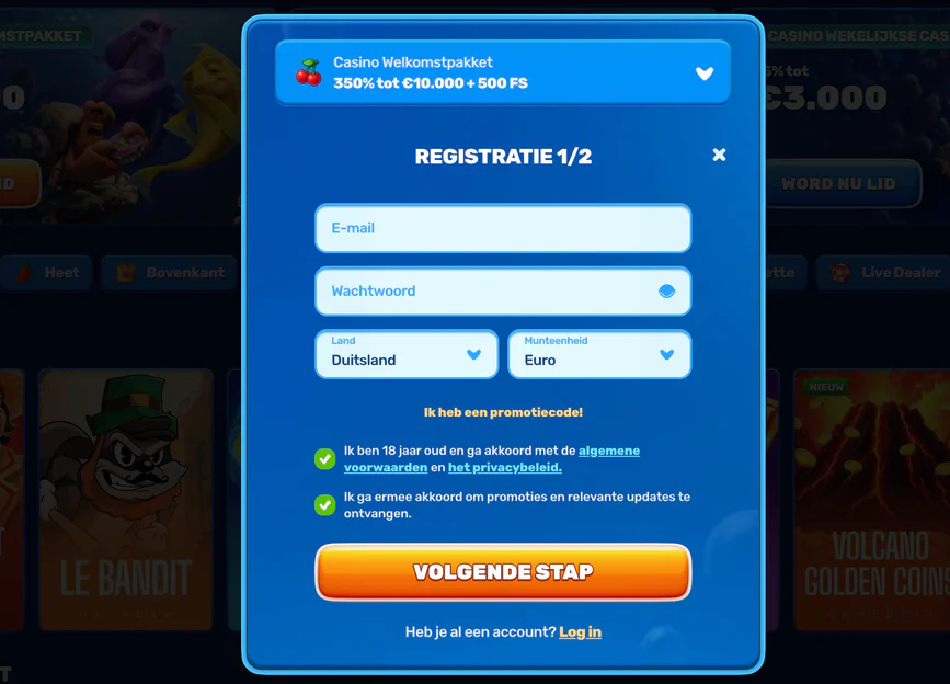 Account registreren en inloggen bij Spinfin Casino