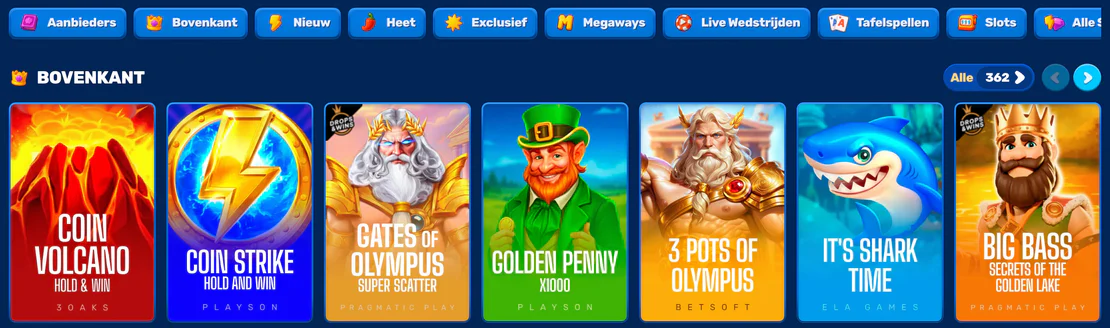 Populair aanbod van online casinospellen bij Spinfin Casino